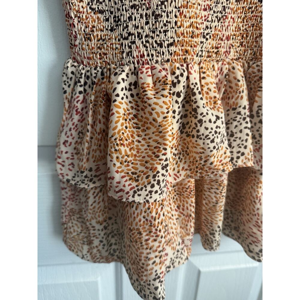 Lush Cream Multi Dot Est Small Tiered Mini Dress Womens Smocked Waist NWT - Picture 4 of 7